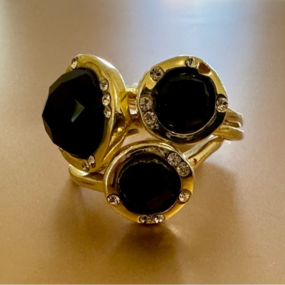 Neiman Marcus onyx & crystal stack ring set